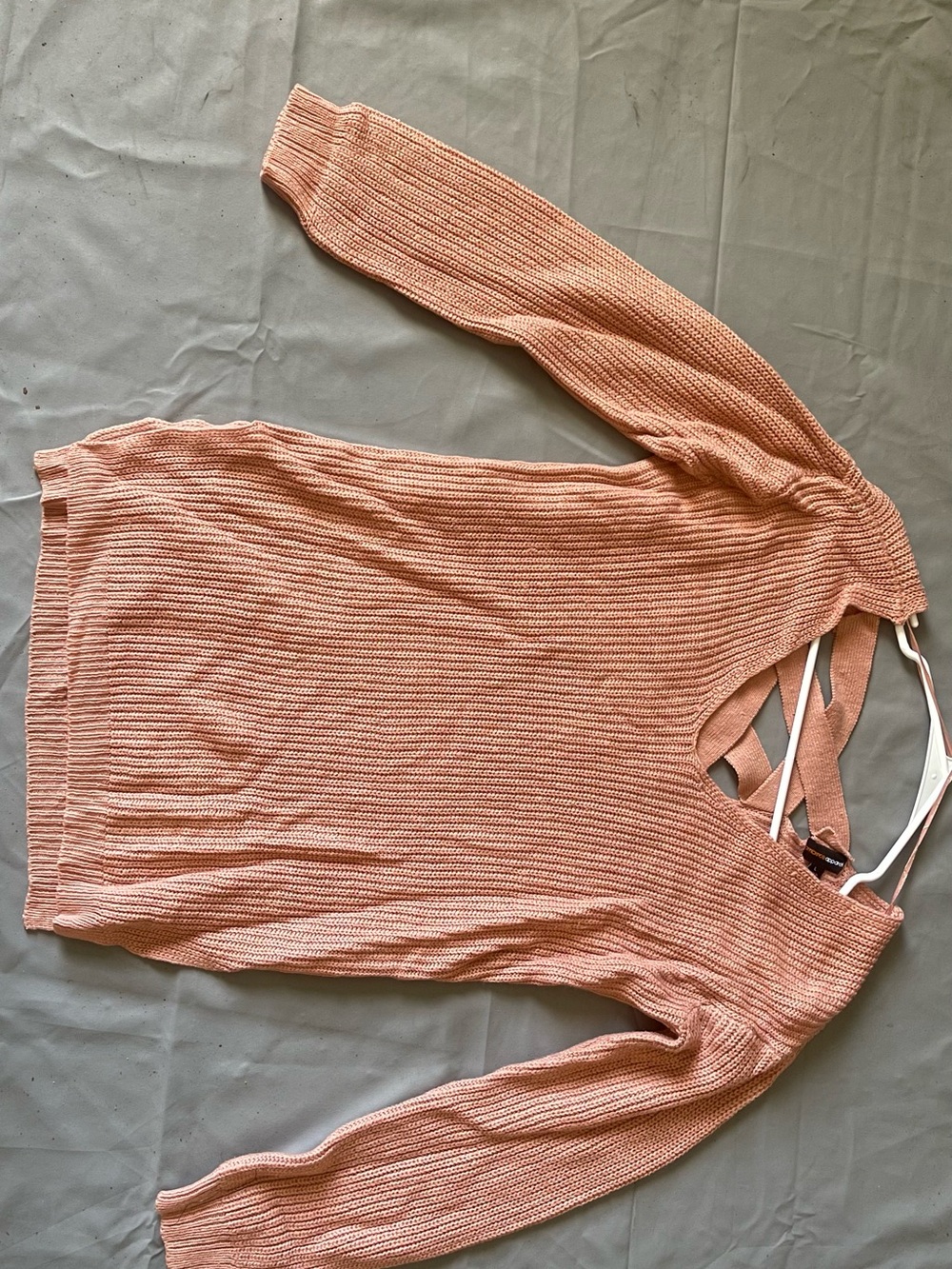 Ambiance Dusty Peach Ribbed Long-Sleeve Top with Back Strap Detail